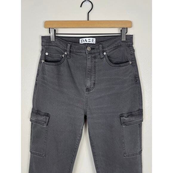 Daze Go Getter Cargo Jeans Roadtrip Grey Size 27 High Rise Flare Y2K Streetwear - Picture 5 of 15